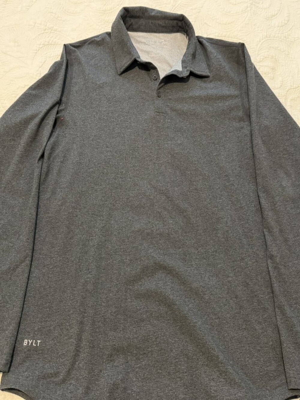 BYLT Lux Long Sleeve Polo Men's L Charcoal Grey